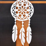 1 Set 2Pcs Rod Pocket French Chiffon Sheer Curtains With Hollow Dreamcatcher Pendant, For Living Room, Lovely Housewarming Gift