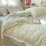 Floral Bedding Set Korean Style Duvet Cover Set Bed Linen Set Flat Sheets Set 2 Pillowcases Single Double Queen Size For Student