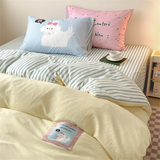 Kawaii Cartoon Dog Washed Cotton Bedding Set for Girl Boys Skin-friendly Duvet Cover Set with Sheet Soft Comfortable Quilt Cover