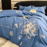 Flowers Embroidery Bedding Set Light Luxury Brushed Four-Piece Set Girl Bedroom Decor King Duvet Cover Set Bed Sheet Pillowcases