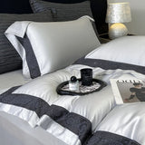 Luxury Hollow Embroidery Wide Edge Bedding Set 1000TC Lyocell Cotton Soft Silky Duvet Cover Flat/Fitted Bed Sheet Pillowcases