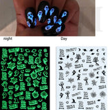 3D Luminous Nail Stickers Decals Black White Spider Web Skull Alien Planet Glow In The Dark Halloween Manicure Foils Tattoo Tips