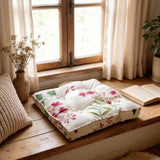New Rustic Style Cotton Thicken Tatami Floor Bay Window Cushion Balcony Yoga Mat Floral Pattern Cushion Home Decoration 40x40cm
