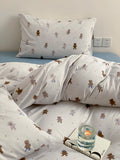 Ikeehome  Korean Sle Cartoon INS Pure Cotton  Cotton Bedding Set 4pcs Bed eet Cover Duvet Cover Pillowcase Bedding