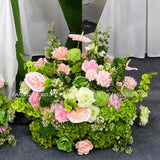 Pink Green Artificial Hydrangea Rose Anthurium Arrangement Wedding Table Centerpiece Floral Runner Party Backdrop Banquet Decor