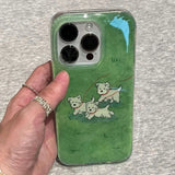 Cute Cartoon Running Grassland Puppy Green Jelly Candy Case For iPhone 16 15 Pro Max 14 Pro 13 12 11 Plus Lovely High-end Cover