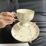 1Set Floral Ceramic Cup and Saucer Tea Set Accessible Luxury Coffee Cup and Saucer Afternoon Tea Cup, Suitable for Home Decoration, Party Party, Breakfast Milk Bread, Afternoon Tea Coffee Cake, Gift Giving