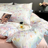 Flower Printed Duvet Cover Set Satin Silk Bed Cover Sets for Summer Queen/King Size Silky plumones de cama Coolling Bedding Set
