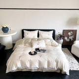 Chinese Style Orchid Embroidery Luxury Bedding Set 800TC Lyocell Silky Cooling Duvet Cover Flat/Fitted Bed Sheet Pillowcase 4Pcs