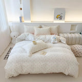Princess Style Bedding Sets Ruffle Lace Bow Quilt Cover Romantic Print Bedclothes Home Decor Woman Girl Bedroom Duvet Cover 4pcs