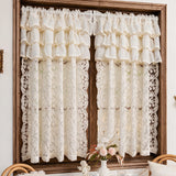 French Vintage Embroidered Lace Beige Sheer Curtain,Three-Tiered Cake Skirt Valance Sheer Voile For Living Room,Bedroom Windows