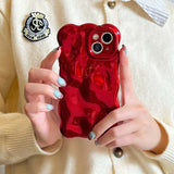 Chinese Red 3D Water Ripple Cover For iPhone 15 Pro Max 14 Pro 13 12 Pro 11 Soft Case Fashion Wave Gloss Phone Protection Shell