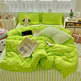 Striped Bedding Set Korean Style Duvet Cover Set Flat Sheets Set Single Twin Double Size Bed Linen Set Back To School Season