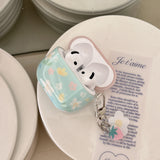 Pink Cover Blue Flower + Pendant Suitable for Apple for Airpodspro2 Case/For Airpodspro Case/For Airpods4 Case/For Airpods3 Case/For Airpods2 Case/Fashion Women's Headphone Case/Casual Headphone Case
