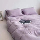 Ins Pure Washed Cotton Four-piece Bedding Set Pure Cotton 100 Solid Color Quilt Cover Set Bedding Three-piece Set