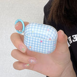 Blue Plaid Star + Ring Earphone Case Suitable for Apple for Airpodspro2 Case/For Airpodspro Case/For Airpods4 Case/For Airpods3 Case/For Airpods2 Case/Fashionable Women's Earphone Case/Simple Earphone Case