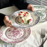 French Retro Rose Ceramic Dining Plate Afternoon Tea Dessert Cake Plate Tableware