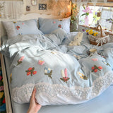 3/4Pcs Korean Princess Style Floral Embroidered Towel Bedding Set Single Queen King Size Duvet Cover Set Bed Sheet Pillowcases