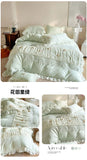 Korean Princess Style Lace Ruffles Wedding Bedding Set Soft Rose Flowers Four-Piece Set Duvet Cover Bed Sheet Pillowcase 4Pcs