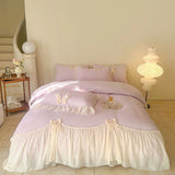 French Princess Style Bedding Sets Ruffle Lace Bow Quilt Cover Romantic Wedding Bedclothes Decor Woman Girls Bedroom Duvet Cover