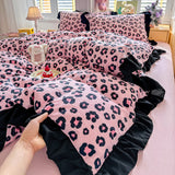 Leopard Print Beding Set Dreamy Color Purple Black Lace Design Wrinkled Cotton double-layer Gauze King Queen Size for Bedroom De