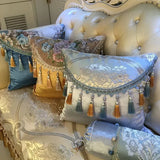 1pcs Half Round Tassel Edge Cushion Cover European Jacquard Pendant Edge Pillowcase Luxury Thickened Square Sofa Pillow Cover