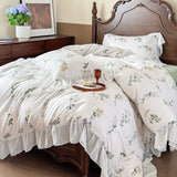French Pastoral Style Rose Flowers Print Lace Bedding Set Single Queen King Size 100% Cotton Duvet Cover Bed Sheet Pillowcases