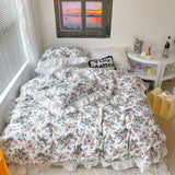 Korean Princess Style Floral Ruffles Bedding Set Single Queen Size 100% Cotton Duvet Cover Flat/Fitted Bed Sheet Pillowcases
