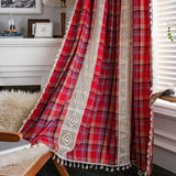 Christmas Grid Curtains Road Pocket Shade Curtain for Tassel Kitchen Bedroom Room Living Bay Window Cabinet Curtain