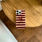 Red stripes autume winter 3d bowknot  cover for iphone 15pro 16promax 16 13pro 12 14 13 15 pro max 14promax rope phone case