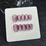 10Pcs Handmade Press on Nails Full Cover Glitter Cat Eye Solid Color Gentle Short Square Ballerina False Nails Wearable Manicure