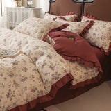 Princess Double-Layer Yarn Pure Cotton Bedding Set Skin Friendly Duvet Cover Kit for All Seasons Home Dormitory Comforter Set