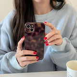 Retro Brown Amber Pattern Shockproof Protective Phone Cover Case for iPhone 16 15 14 13 12 11 Pro Max Plus
