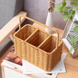 Large Capacity Woven Basket with Handle Easy Clean Storage Tray Woven Weaving Smooth Corner Utensil Organizer Basket