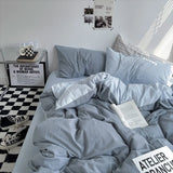 INS White And Blue Grey Solid Color Bedding Set Flat Bed Sheet Duvet Cover Double Full Queen King Bedclothes Pure Bedroom Linen