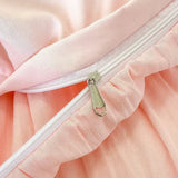 French Embroidered Lace Bubble Gauze Bedding Set Pink Elegant Princess Style Queen Duvet Cover Set Ruffled Comforter Cover Sets