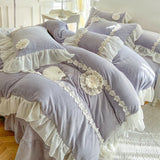 Winter Thickened Warm Milk Velvet Flowers Lace Ruffles Princess Bedding Set Duvet Cover Bed Sheet Quilted Bedspread Pillowcases