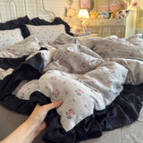 Leopard Print Beding Set Dreamy Color Purple Black Lace Design Wrinkled Cotton double-layer Gauze King Queen Size for Bedroom De
