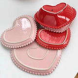 Creative Pink Bead Dots Ceramic Heart Dinner Plate Tableware Home Dessert Cake Plate Porcelain Salad Plate Kitchen Utensils New