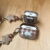 Ins Fashion Brown Grid Case For AirPods 4 ANC Pro 2 Earphone Protecitve Cover For AirPods 1 2 3 4th Soft Case with Star Keychain