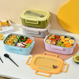 Portable Lunch Box, Lunch Container for Kids, Double Bento Box with Tableware, Microwaveable Food Storage Container