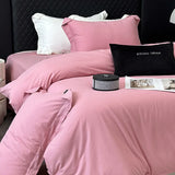 600TC Egyptian Cotton Thickened Brushed Fabric Bedding Set Solid Color Queen Size Duvet Cover Bed Sheets Fitted Sheet Pillowcase