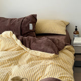 Romantic Imagination! Autumn Winter Soft Milk Velvet Pure Cotton Striped Four Piece Bedding Set Modern mat Sle