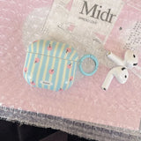Korea cute blue stripe apple pattern ring pendant soft protection cover case for airpods 1 2 3 4 pro 2 earphone shell lovely