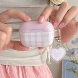 INS Cute Pink Checkered Cover Earphone Protective Case For AirPods 1 2 3 4 Pro2 Soft Anti-fall Protect Shell With Lovely Pendant
