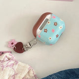 Retro Blue Flower Round Silicone Earphone Cases For Apple AirPods1 2 3 4 Pro 2 4 3nd Generation Headphone Cover With Pendant