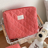 Plaid Makeup Bag Large Capacity Portable Cosmetic Bag For Women Girls Skincare Toiletry Bag Multifunctional Cute Wallet Pouch