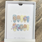 10pcs Cute Press on Nails Color French 3D Flower Fake Nails Black Polka Dot Pearl Bow Nail Tip Almond False Nails for Women Gift