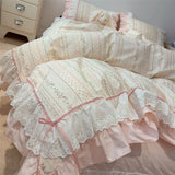 100% Cotton Duvet Cover Set Pink Floral Lace Ruffle Bow Bedding Set Romantic Princess Style Bed Sheet Pillowcase Home Textiles