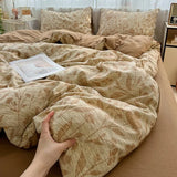 Ikeehome  new class A high gram weight linen raw hemp four-piece set jacquard quilt cover bed sheet student dormitory three-piece set